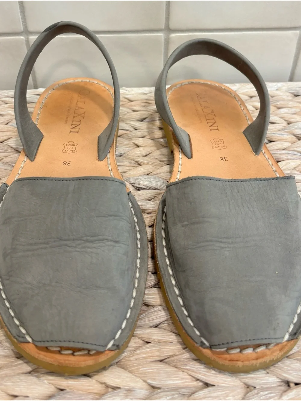 CalaXini Spanish Leather Slingback Sandals — Gray